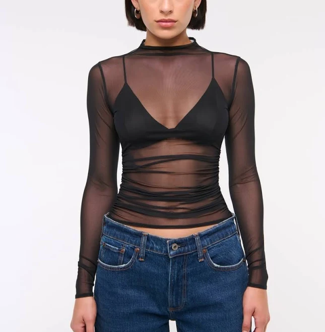 Abercrombie & Fitch Women's Paloma Long-Sleeve Mesh Top