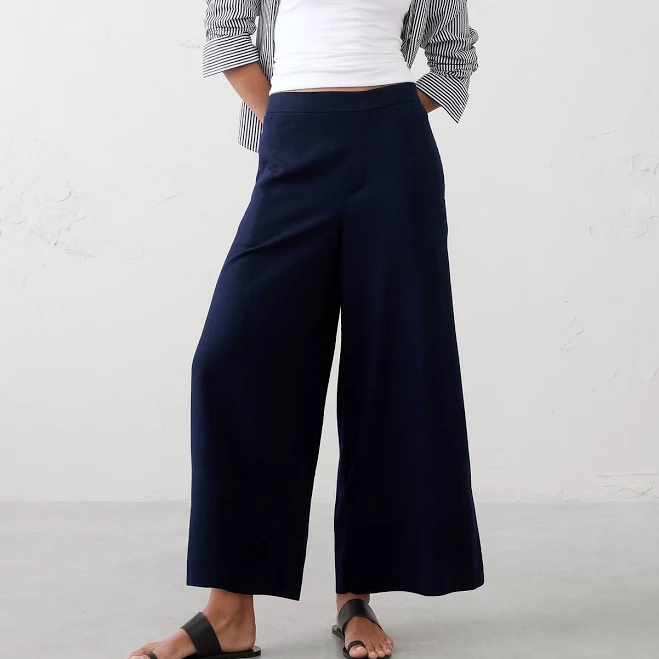 Women's Preppy High-Rise Linen-Blend Wide-Leg Pants