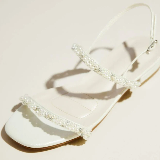 DB Studio Pearl and Crystal Strap Flat Sandals