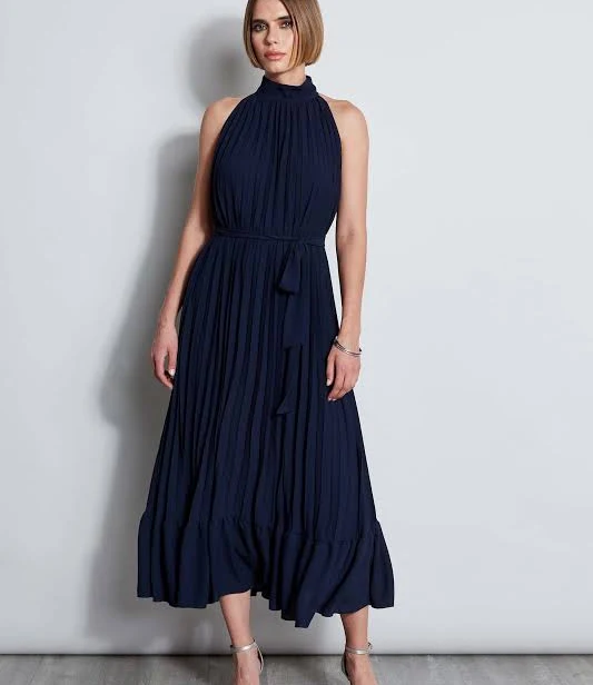 T-Tahari Pleated Halter Midi Dress