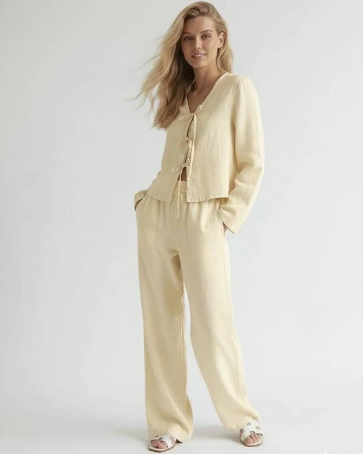 Linen Two Piece Set with Tie Front