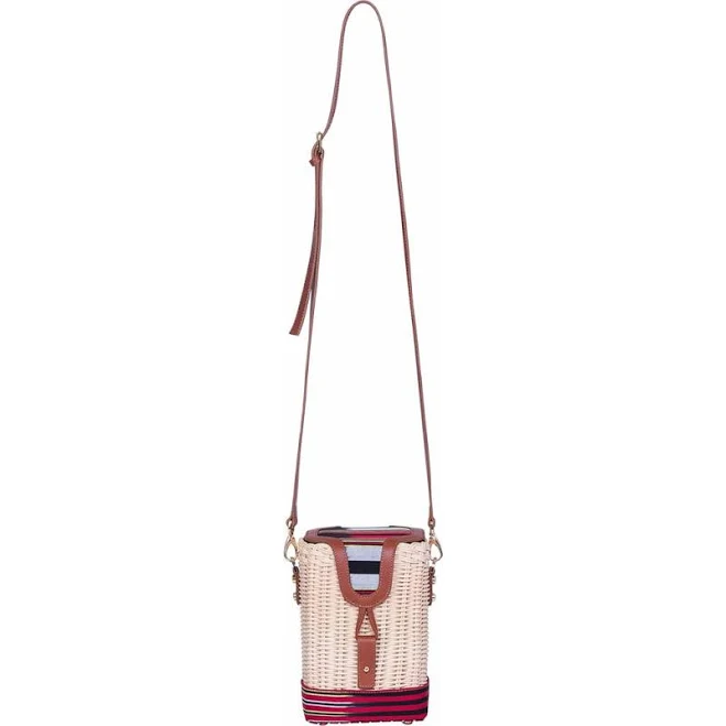 K'Ai & Vrosi Leather & Woven Straw Crossbody Bag