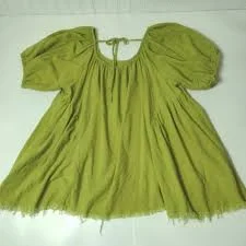 Green Puff Sleeve Blouse Linen Blend Size (S) Oversized