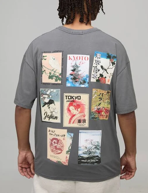boohooMAN Men's Oversized Tokyo Postcard Print T-Shirt