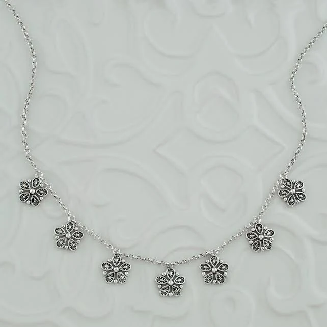 925 Sterling Artisan Handcrafted Filigree Floral Charm Necklace