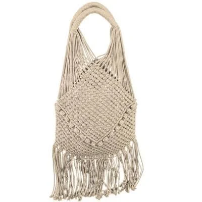 Magid Natural Cotton Macrame Fringe Shoulder Bag