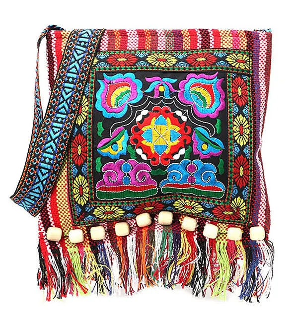 Women's Boho Embroidered Fringe Crossbody Bag