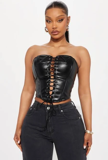 Fashion Nova Lace Up Strapless Faux Leather Corset