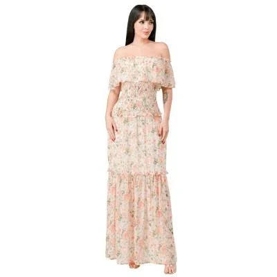 Slickblue Women's Off Shoulder Floral Chiffon Maxi Dress
