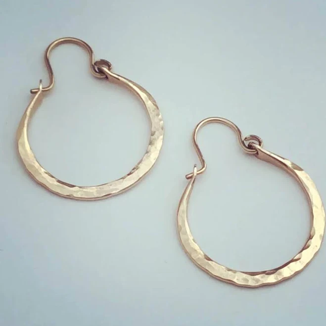 14K Gold Filled Hammered Hoop Earrings