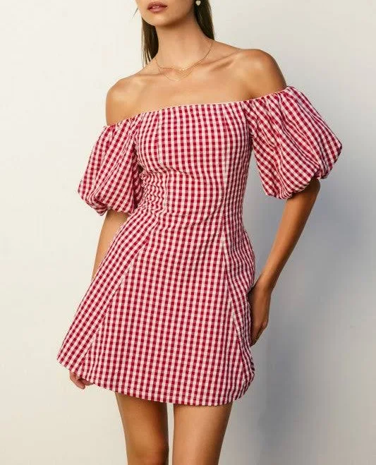 Ruby Off The Shoulder Gingham Mini Dress