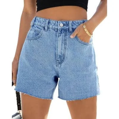 Imily Bela Classic High-Waisted Raw Hem Straight Leg Denim Shorts