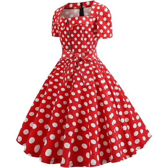 Polka Dot A-Line Midi Dress with Belt