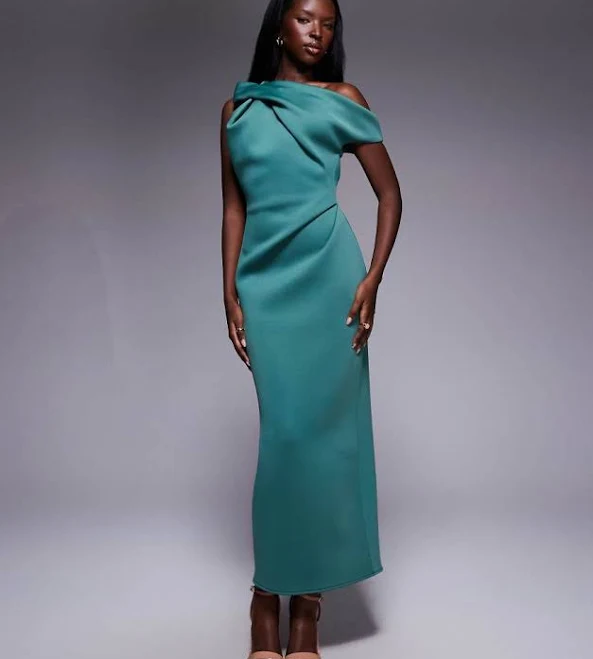 ASOS One Shoulder Drape Neck scuba-Style Midi Dress