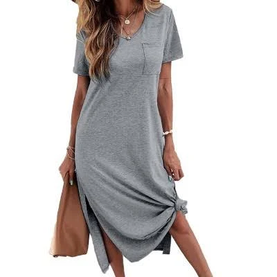 Imily Bela Women's Casual V-Neck Short Sleeve T-Shirt Dress with Pockets