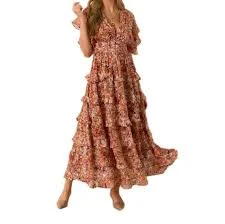STORIA Bloom To Bloom Terracota Multi Floral Print Ruffle Maxi Dress Size SMALL