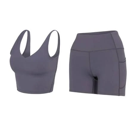 Women's Seamless Ribbed Workout Sets with High Waist Shorts