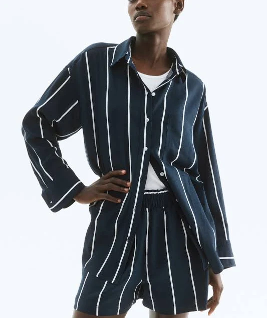 H&M Ladies Oversized Linen-Blend Shirt