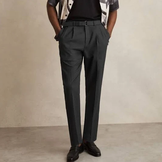 Reiss Wool-blend Tailored Men-fit Belted Trousers