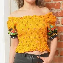Vintage Off-Shoulder Smocked Peasant Blouse