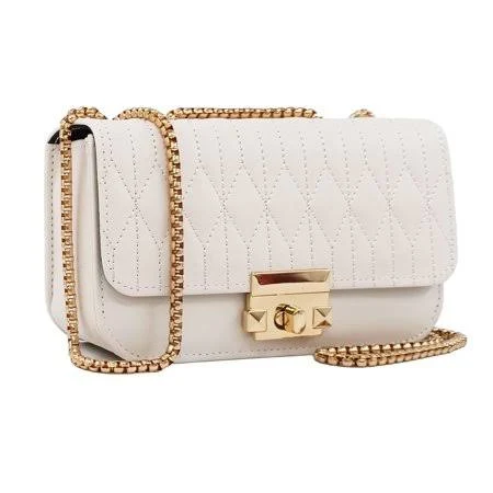 Port&lotus White Mini Clutch Purse With Gold Chain Strap - Cream Small Quilted Bag for Women With Twist Lock Diamond Pattern - Trendy Hand Bag 2024