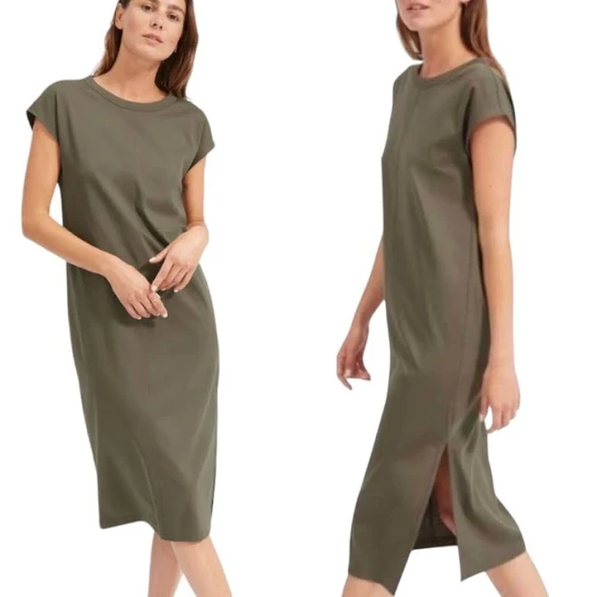 Everlane Dresses | Everlane Olive Green The Luxe Cotton Side Slit Midi Tee Shirt Dress - M | Color: Green | Size: M | Thepinkcloset8's Closet