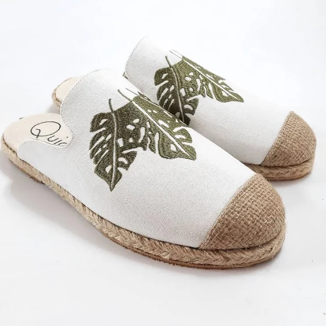 Women's Embroidered Cowhide, Raffia, and Jute Espadrille Clogs