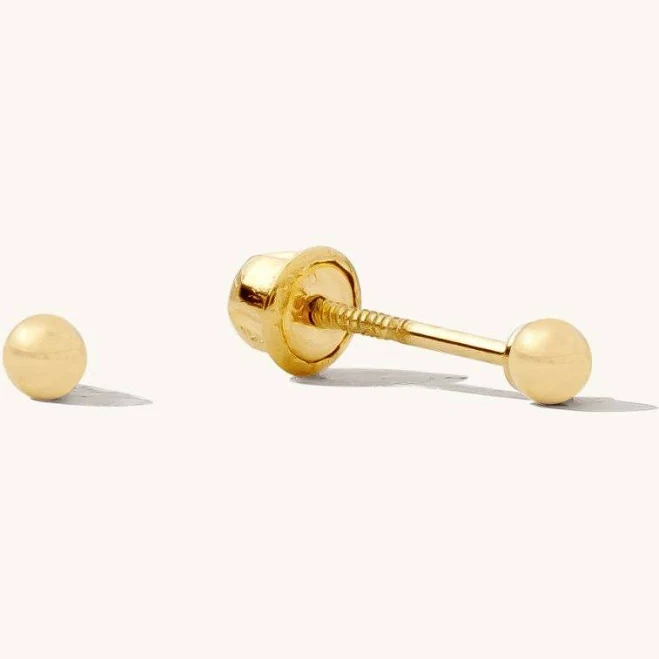 14K Solid Gold Tiny Ball Screwback Stud Earrings