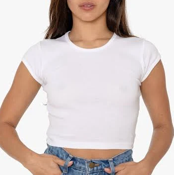 43035 - Cap Sleeve Baby Rib Crop Top, White / S