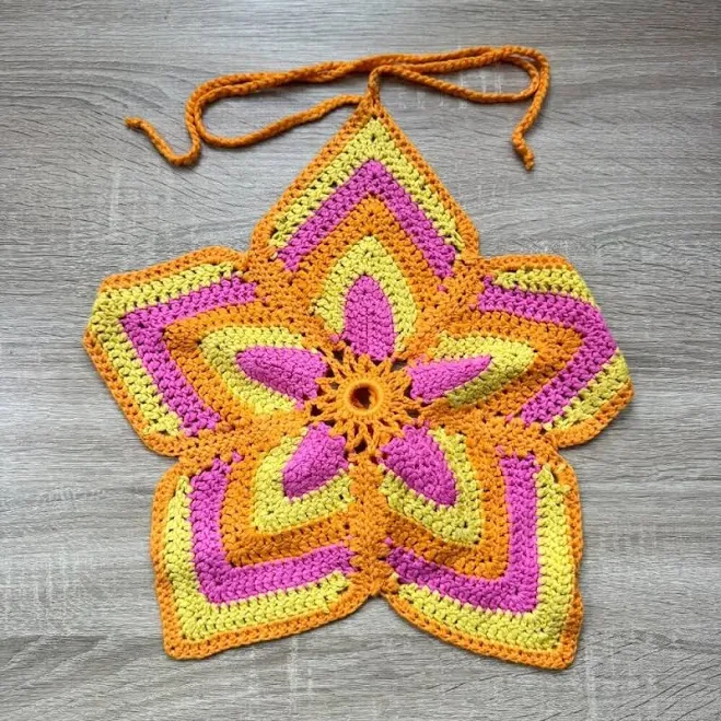 Urban Outfitters Crochet Knit Flower Power Halter Crop Top Pink Orange