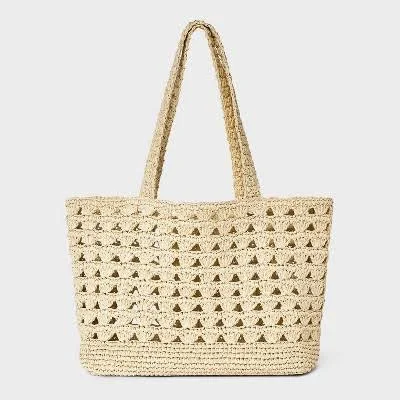 Universal Thread Straw Scallop Woven Tote Handbag