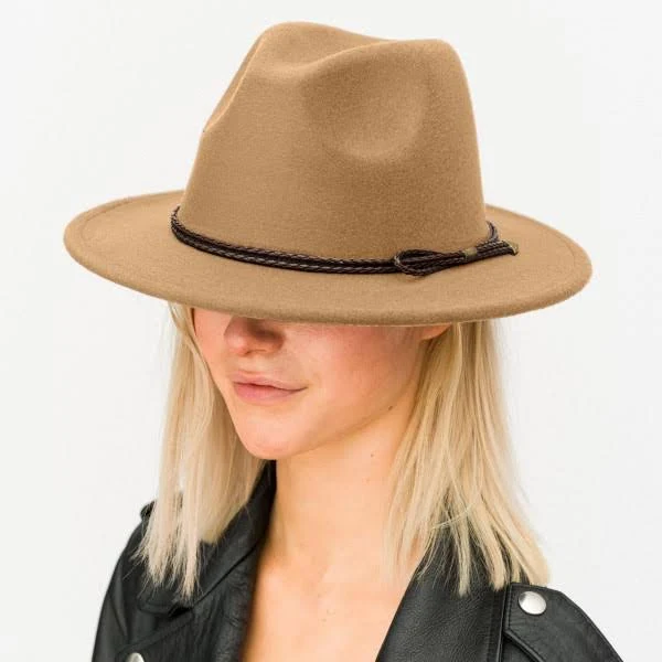 Wide Brim Hat with Braided Leather Band