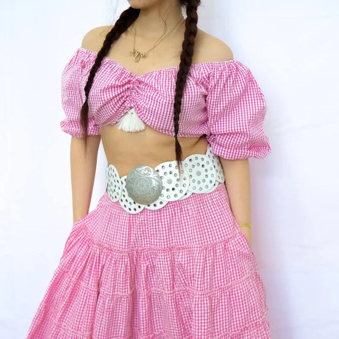 Gingham Puff Sleeve Crop Top