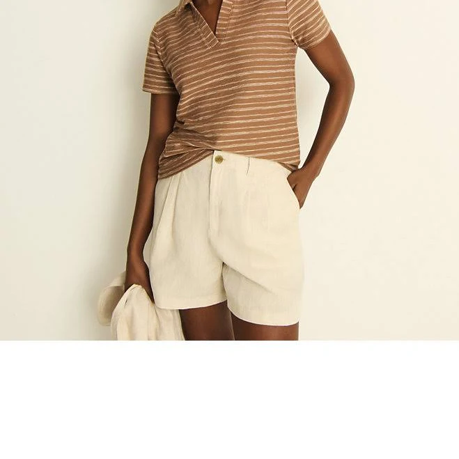 Lands' End Women's High Rise Pleated A-line 5" Linen Shorts