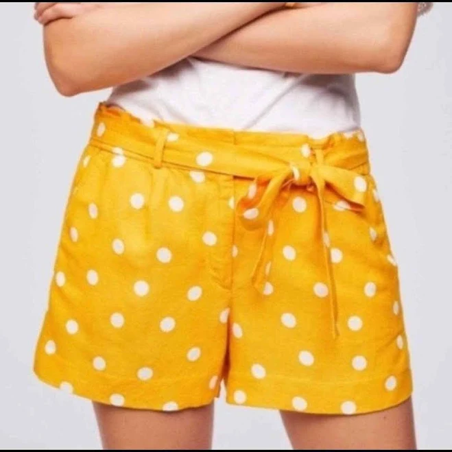 Loft Yellow Polka Dot Linen Blend Shorts