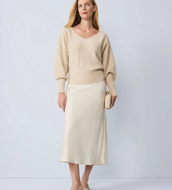 Ann Taylor Women's Petite Satin Bias Midi Slip Skirt