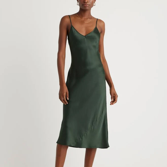 100% Washable Silk Slip Dress in Forest Green