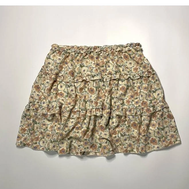 Sadie & Sage Large Tiered Floral Mini Skirt Yellow Orange Green Spring