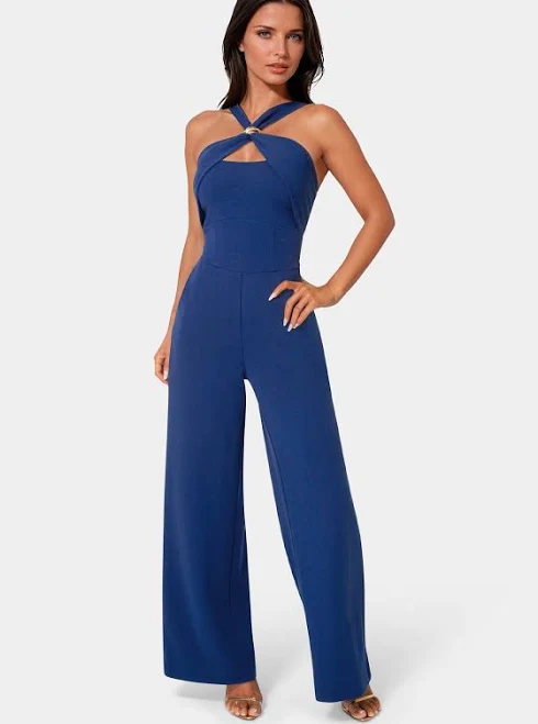 Bebe Women's Knit Crepe Twist Wide Leg Jumpsuit