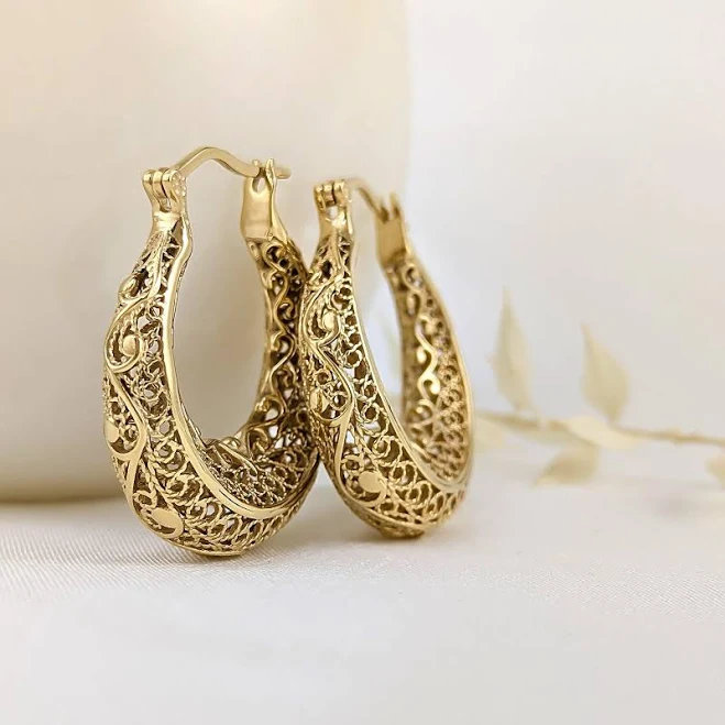 Elegant Filigree Hoop Earrings with Intricate Scrollwork