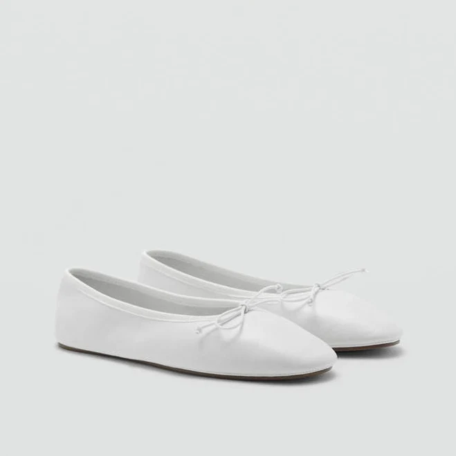 MANGO Leather Ballet Flats with Bow
