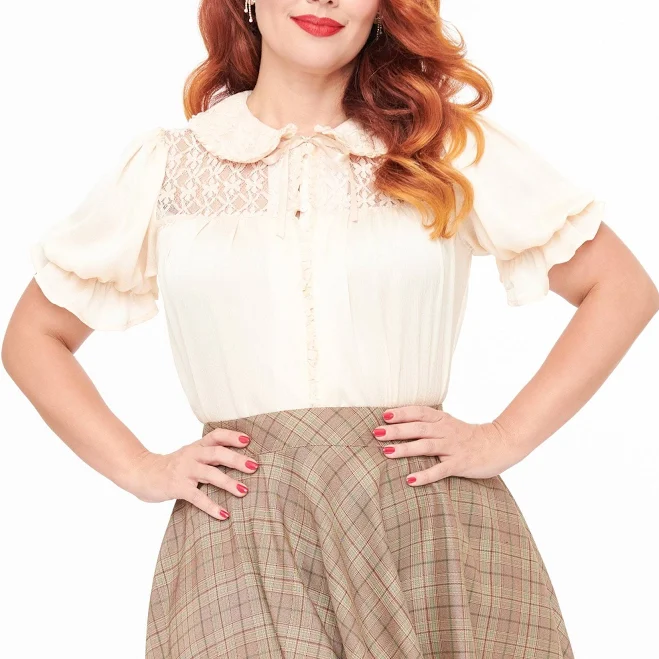 Smak Parlour 1960s Lace Puff Sleeve Blouse