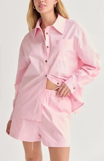 Crescent Women's Oversized Poplin Shirt Two Piece Set