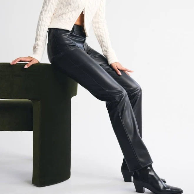 Abercrombie & Fitch Women's High Rise 90s Straight Vegan Leather Pants