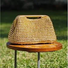 Gold Woven Metallic Raffia Leather Pouch Clutch Hand Bag | Evening Wedding Clutch Bag | Gift For Her