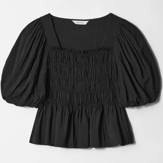 & Other Stories Smocked Puff-Sleeve Blouse