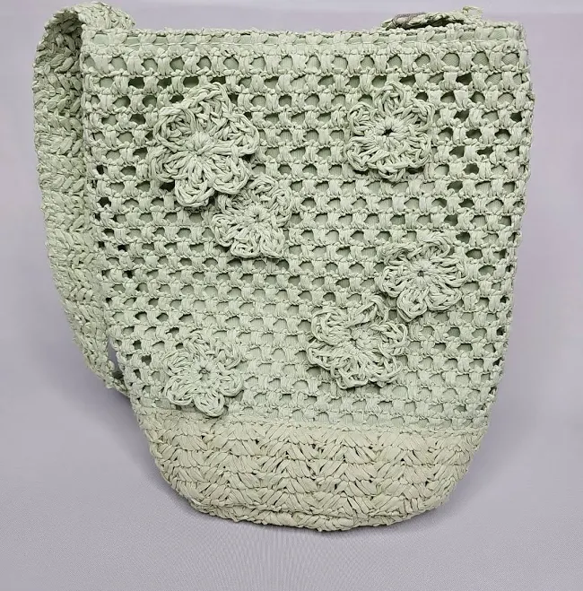 A New Day Women's Floral Print Straw Mini Bucket Bag