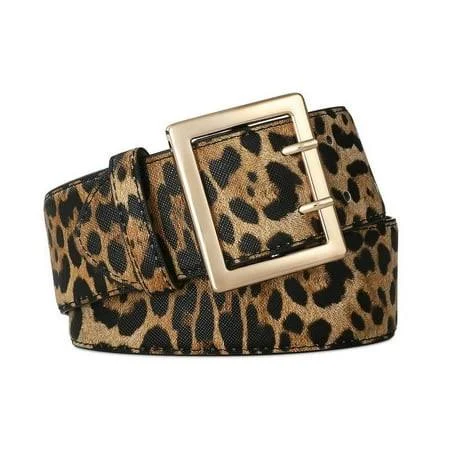 RISANTRY Women's Casual Leopard Synthetic Leather Belt with Gold Buckle