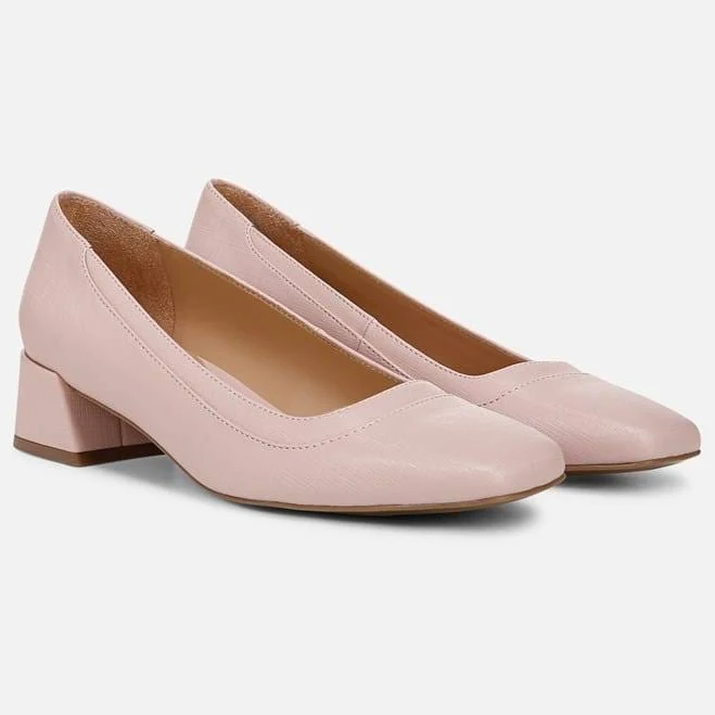 Naturalizer Huntley Block Heel Pump Shoes, Cameo Blush Pink Faux Leather, 7.5 Wide | Slip-On Fit