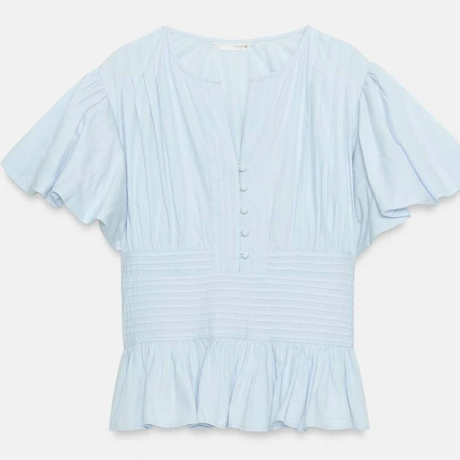 Zara Puff Sleeve Pintuck Blouse